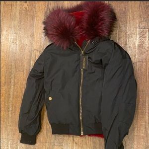 Real Raccoon Fur Hooded Bomber Jacket